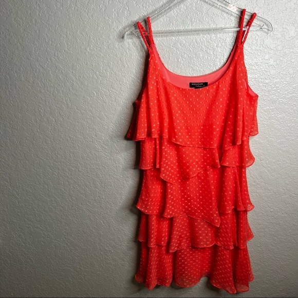 Signature By Robbie Bee Layered Pink/Peach Dress W/polka dot design - Picture 3 of 9